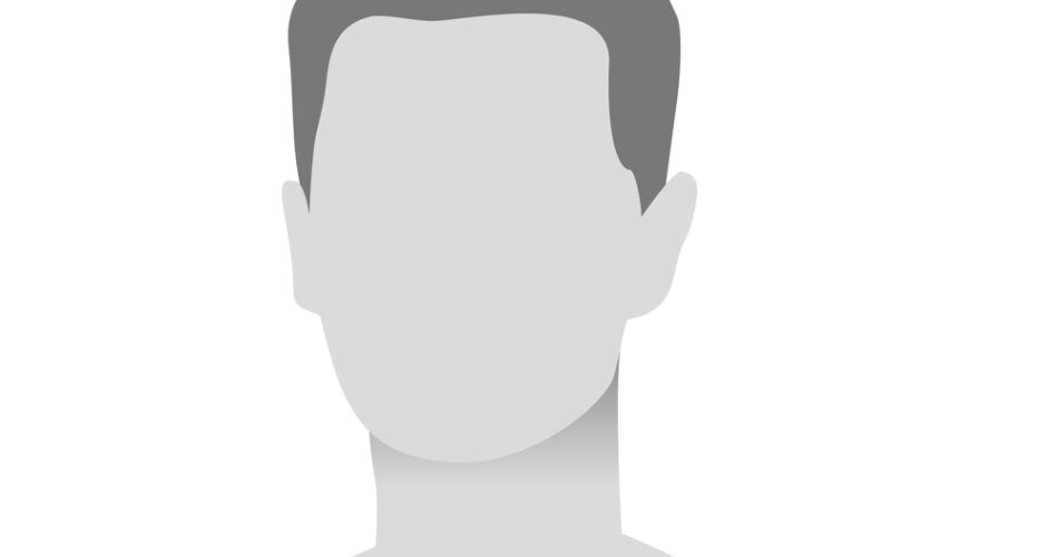 Default avatar photo placeholder. Grey profile picture icon. Man in t-shirt